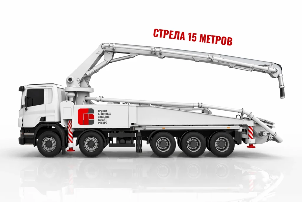 Автобетононасос со стрелой 15 м для подачи бетона на объекте в Томилино