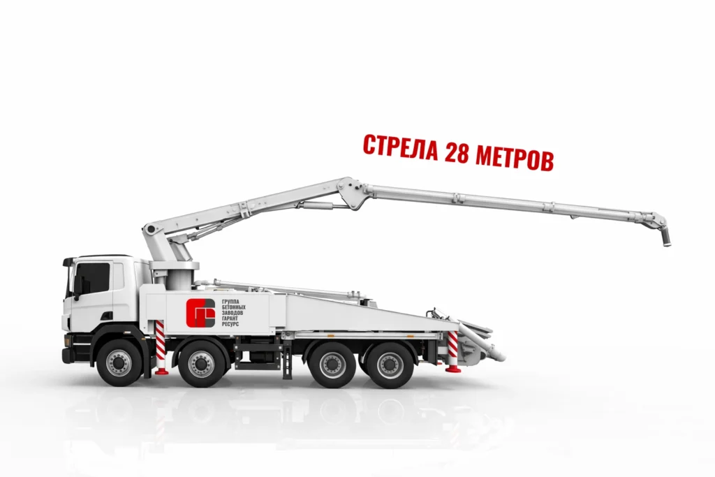 Автобетононасос со стрелой 28 м для подачи бетона на объект в Томилино